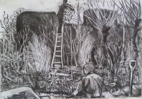 Gardening at Great Dixter, a drawing by Rosie Maccurrach.